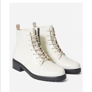 Everlane “Modern Utility Lace-up Boot” in white/ecru